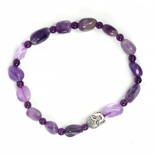 Eykaa amethyst tumble layered semi precious stone bracelet on a white background.