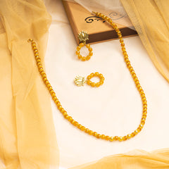 Eykaa FACETED YELLOW JADE, WITH GOLDEN LAVA. NECKLACE WITH EARRINGS
