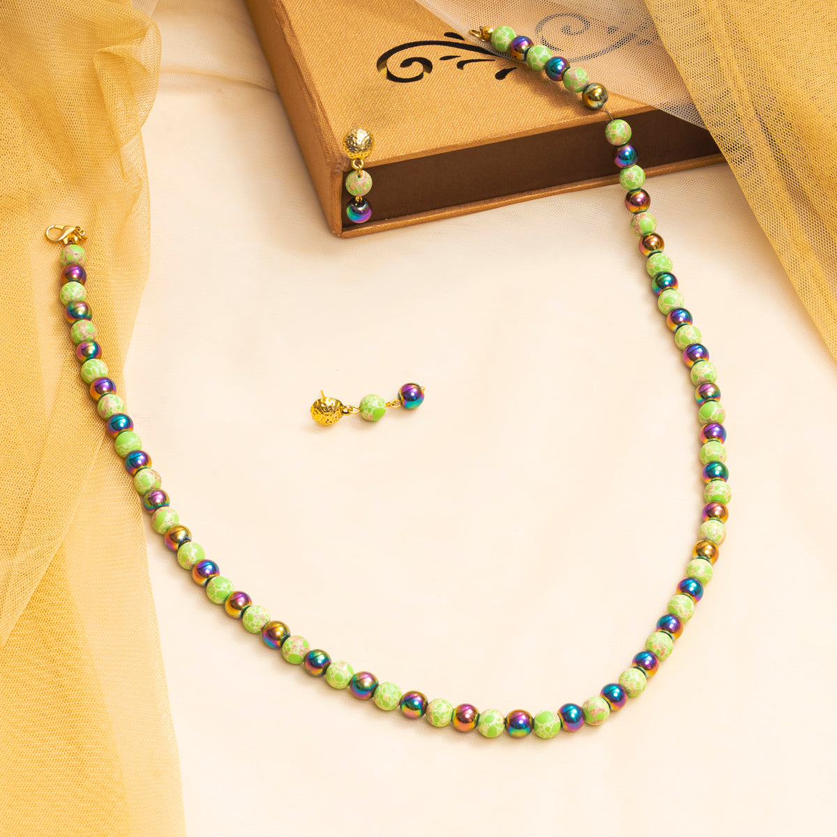 RAINBOW HEMATITE, JASPER. NECKLACES WITH EARRINGS.