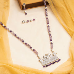 PURPLE FACETED JADE NECKLACE WITH EARRINGS