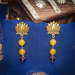 Eykaa Glorious Sunshine: Yellow & Purple Jade Necklace With Earrings