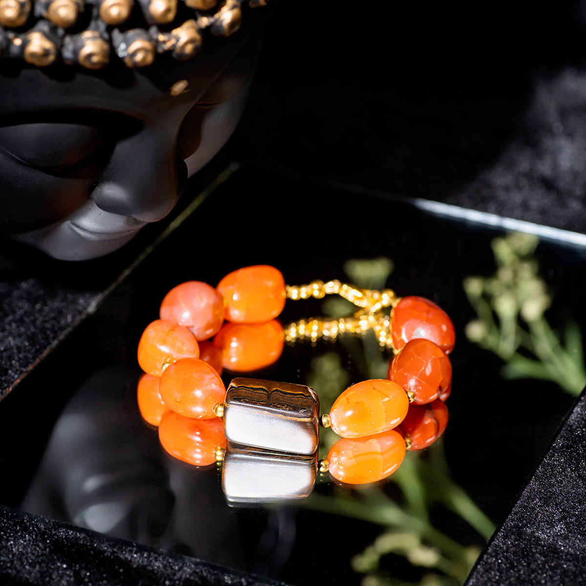 Eykaa Bracelet that features leon with tiger eye semi precious stones on a mirror surface beside buddha face.
Eykaa
stone jewellery
womens jewellery
earing for women
bracelet for women
necklace for women
jewellery stores