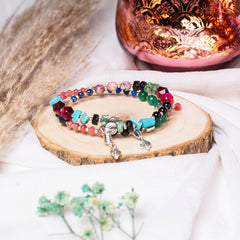EYKAA PINK TIGER, EYE FIROZA, DALMATIAN, LAPIS LAZULI, ONYX, GREEN JADE, BLUE TIGER EYE, AND PINK TIGER EYES FREE SIZE BRACELET