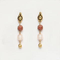 Eykaa Elegance Luxurious : Orange Dalmatian & Freshwater Pearls Earrings