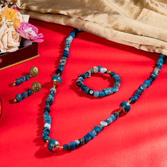 Eykaa Radiant Harmony: Blue Agate Necklace with Earrings Set