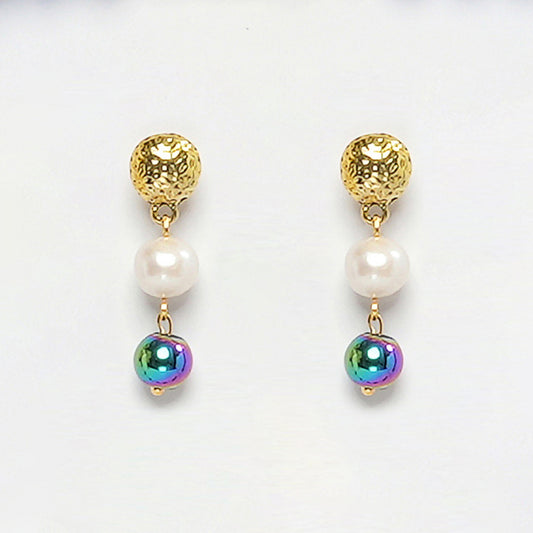 Eykaa Elegance Waves: Blue Onyx, Rainbow Hematite, and Pearl Earrings