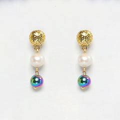 Eykaa Elegance Waves: Blue Onyx, Rainbow Hematite, and Pearl Earrings