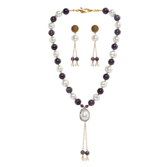 Eykaa Elegance Glow: Amethyst, Korean Pearl & Shell Pearls Necklace With Earrings