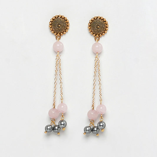 Eykaa Elegance Shimmer: Rose Quartz & Shell Pearl Earrings
