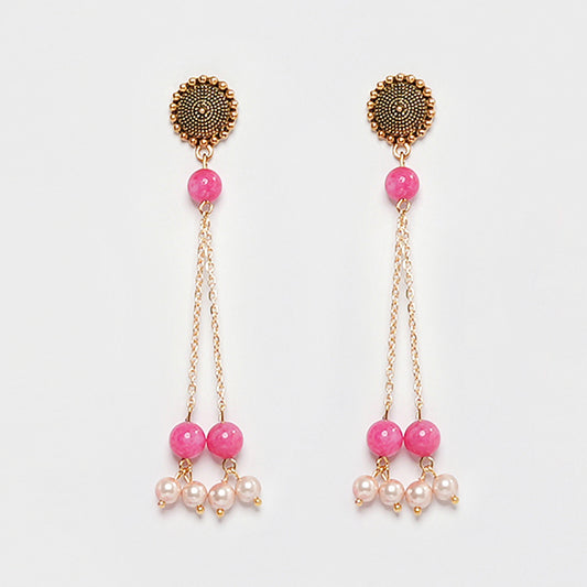 Eykaa Elegance Serene: Pink Jade & Shell Pearl Set Earrings