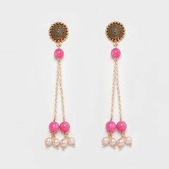 Eykaa Elegance Serene: Pink Jade & Shell Pearl Set Earrings