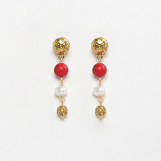 Eykaa Elegance Fire: Red Howlite & Pearl Earrings