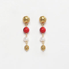 Eykaa Elegance Fire: Red Howlite & Pearl Earrings