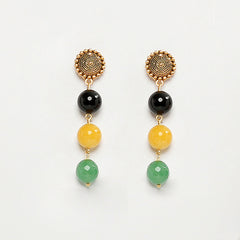 Eykaa Elegance Glamour: Red Jasper, Korean Pearl Ball & Onyx Earrings