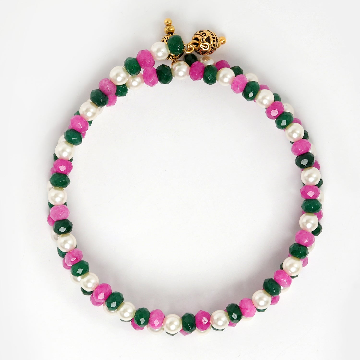 Eykaa Jade With Agate And Shell Pearl Bracelet On A White Background.