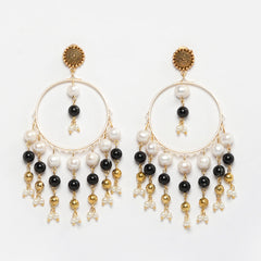 Eykaa Black Jasper With Freshwater Pearl And Shell Pearl Earrings On A White Background.