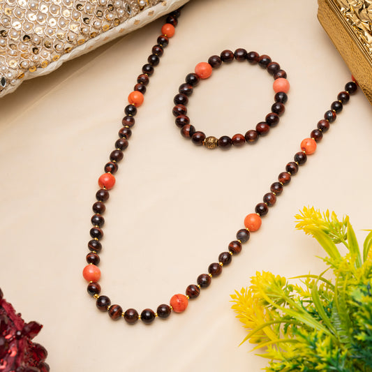 Eykaa Red Tiger Eye With Coral Necklace