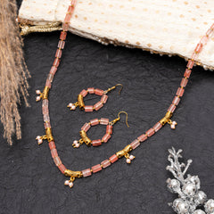 Eykaa Illuminate Dreams: Cherry Quartz and Golden Charms Necklace With Earrings