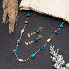 Eykaa Elegance : Blue Agate & Freshwater Pearl Necklace and Earring Set