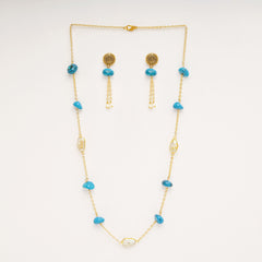 Eykaa Elegance : Blue Agate & Freshwater Pearl Necklace and Earring Set