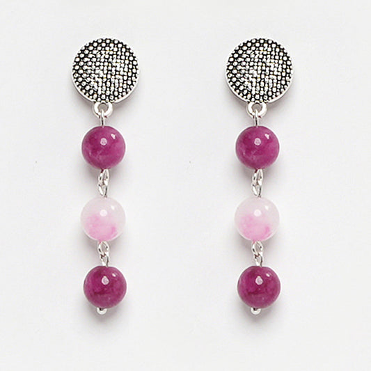 Eykaa Glorious Sphere: Maroon & Pink Jade Earrings