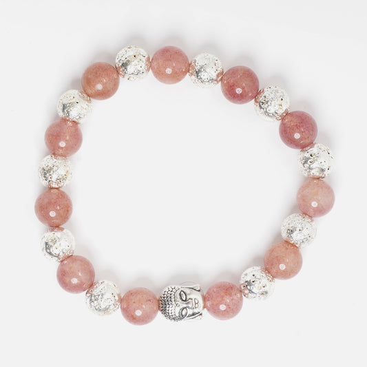 Eykaa Glorious Shine: Strawberry Quartz & Silver Lava Bracelet
