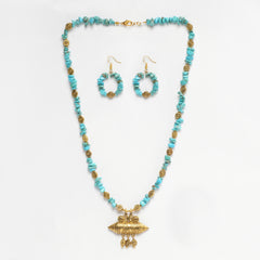 Eykaa Glorious Waves: Uncut Firoza & Golden Pendant Necklace With earrings