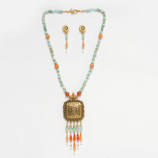 Eykaa Glorious Zenith: Amazonite, Orange Aventurine & Carnelian Necklace With Earrings