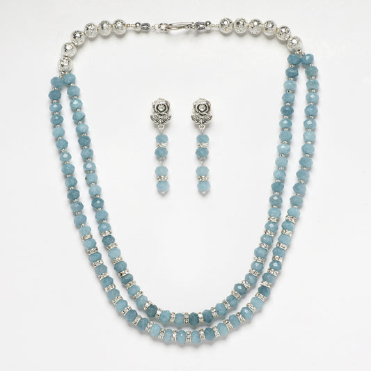 Eykaa Glorious Style: Grey Jade and Silver Lava Necklace With earrings (Copy)