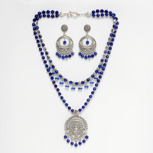 Eykaa Blue Jade Necklace With Earrings G-370026