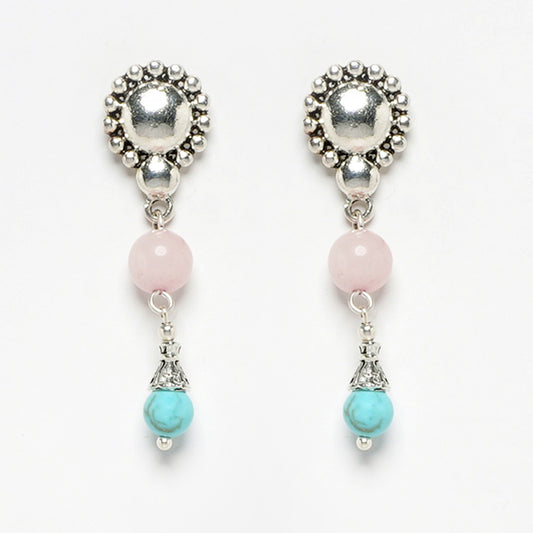 EYKAA FIROZA AND ROSE QUARTZ STONE EARRINGS