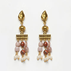 Eykaa Glorious Gem: Peach Moonstone, Carnelian & Dalmatian Earrings
