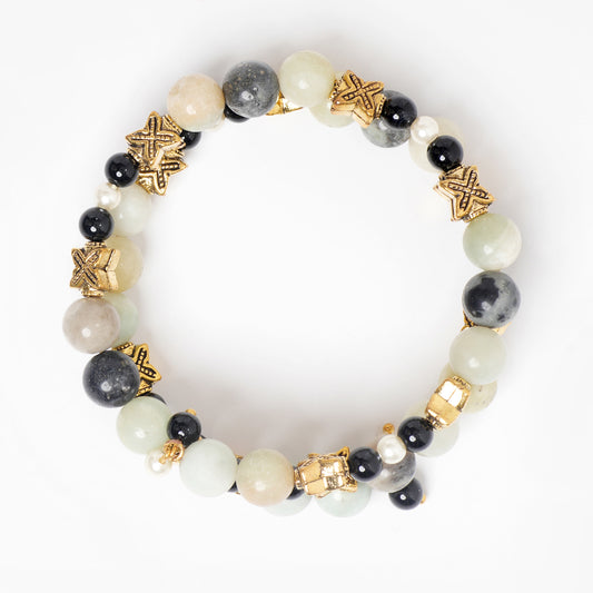 Eykaa Amazonite, Black Onyx And Shell Pearl Free Size Bracelet