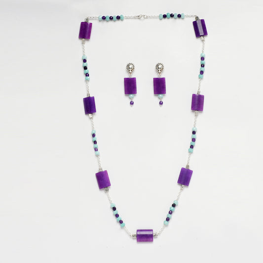 Eykaa Illuminate Melody: Purple Agate and Blue Jade Necklace with Earrings Set
