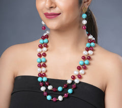 Girl Model Wearing Eykaa Firoza And Maroon Jade With Korean Pearl Ball Layered Necklace With Earrings.
Eykaa
stone jewellery
womens jewellery
earing for women
bracelet for women
necklace for women
jewellery stores