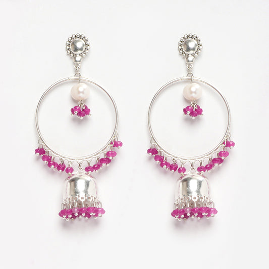 Eykaa Glorious Glamour: Dark Pink Jade & Freshwater Pearl Earrings