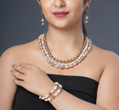 Eykaa Elegance Soul: Hematite, Rose Quartz & Fresh Water Pearl & Shell Pearl Bracelet