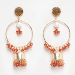 EYKAA ORANGE FACETED JADE AND FRESH WATER PEARL BALI PATTERN EARRINGS