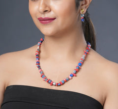 Eykaa Heavenly Spark: Lapis Lazuli & Coral Necklace with Earrings Set