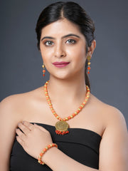 Eykaa Glorious Bloom: Orange Jade and Golden Lava Bracelet