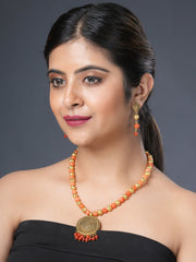 Eykaa Glorious Bloom: Orange Jade and Golden Lava Bracelet