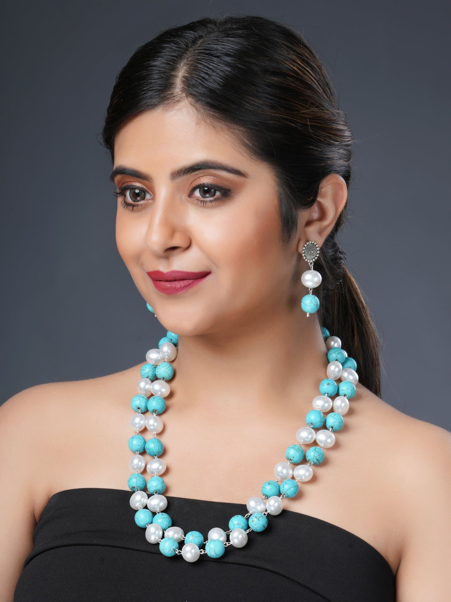 Girl Model Wearing Eykaa Firoza With Korean Pearl Balls Layered Necklace With Earrings.
Eykaa
stone jewellery
womens jewellery
earing for women
bracelet for women
necklace for women
jewellery stores