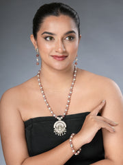 Eykaa Glorious Shine: Strawberry Quartz & Silver Lava Necklace With Earrings