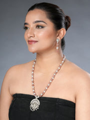 Eykaa Glorious Shine: Strawberry Quartz & Silver Lava Necklace With Earrings