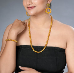 Eykaa Glorious Vitality: Faceted Yellow Jade & Golden Lava Necklace With Earrings Set