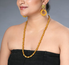 Eykaa Glorious Vitality: Faceted Yellow Jade & Golden Lava Necklace With Earrings Set