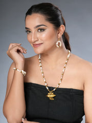 Eykaa Glorious Purity: Uncut Mother of Pearl & Golden Pendant Necklace With Earrings Set