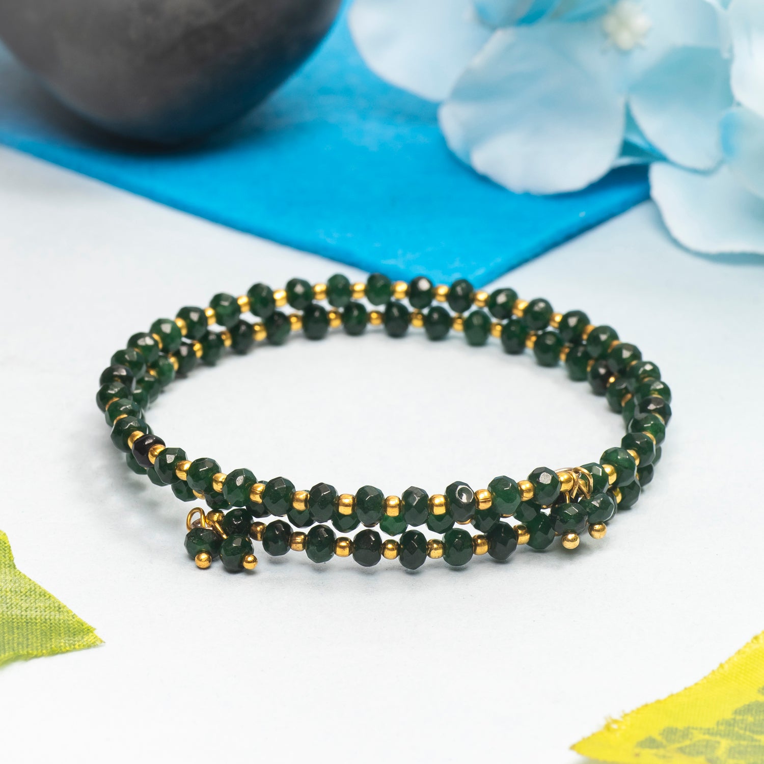 EYKAA GREEN FACETED JADE WITH FRESH WATER PEARL BRACELETEYKAA GREEN FACETED JADE WITH FRESH WATER PEARL BRACELET