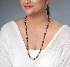 Eykaa Illuminate Soul : Peach Moonstone and Red Tiger Eye Unisex Necklace with Earrings