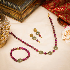 Eykaa Illuminate Feminine: Pink Tiger Eye & Agate Necklace with Earrings Set